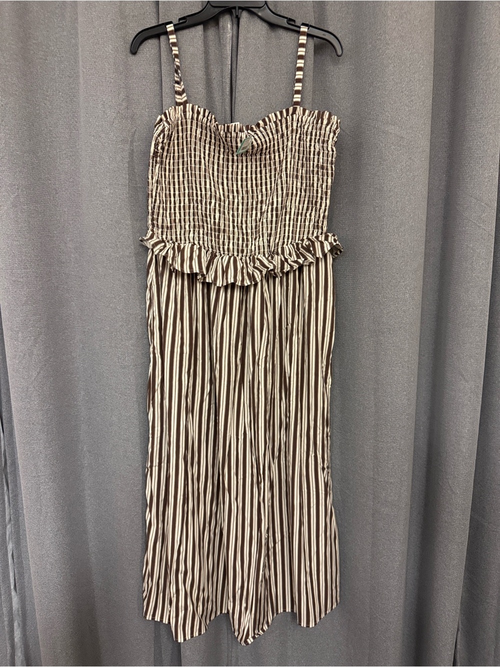 Market & Spruce Brown and Cream Striped Smocked Midi Dress